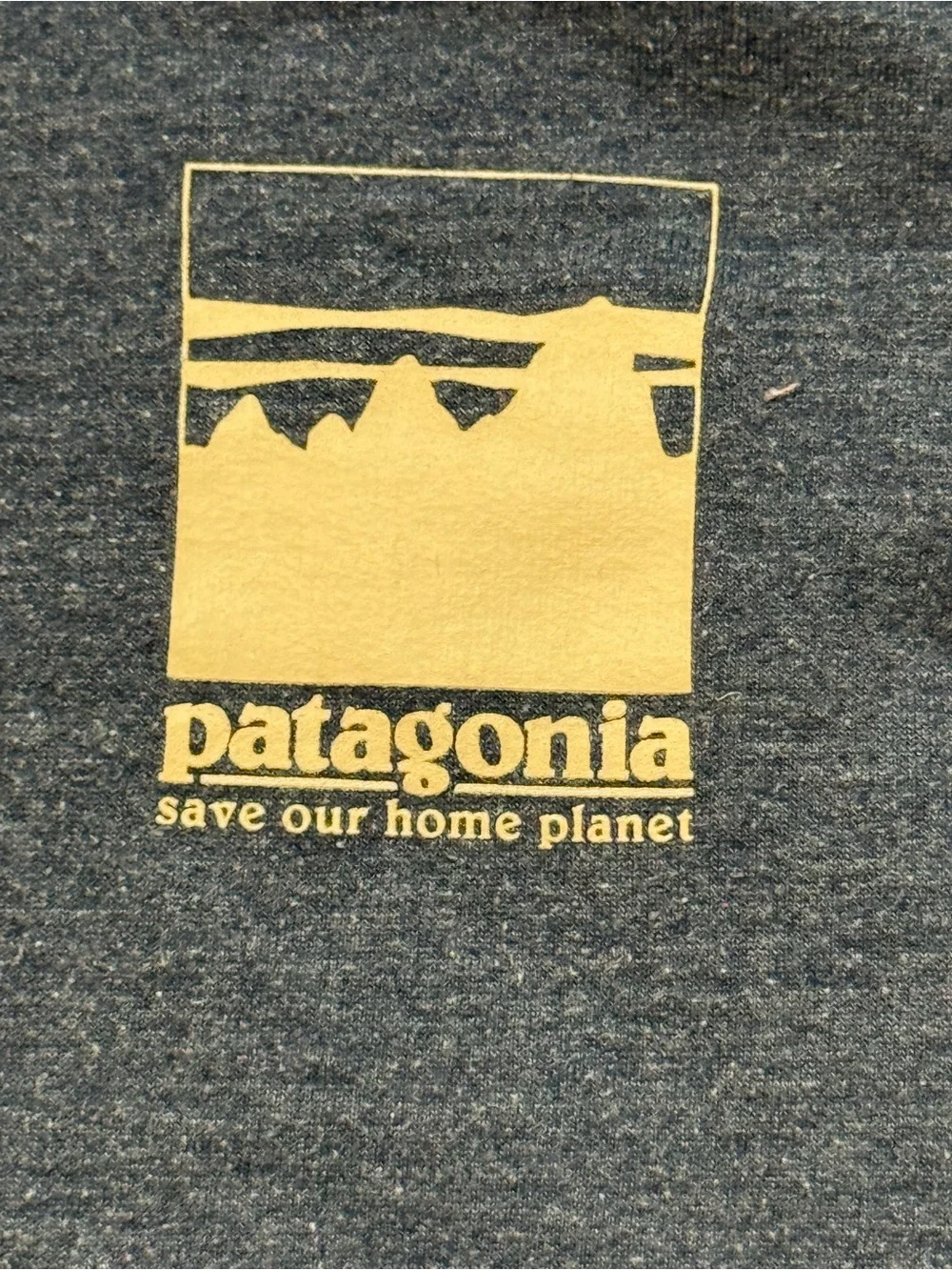 Patagonia Dark Navy Crewneck with Tan Logo and Sleeve Script